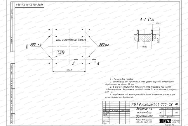 Фундамент котла 300 кВт уголь дрова чертеж