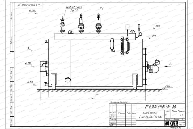 Чертеж газового парового котла 1.0 т 170 С